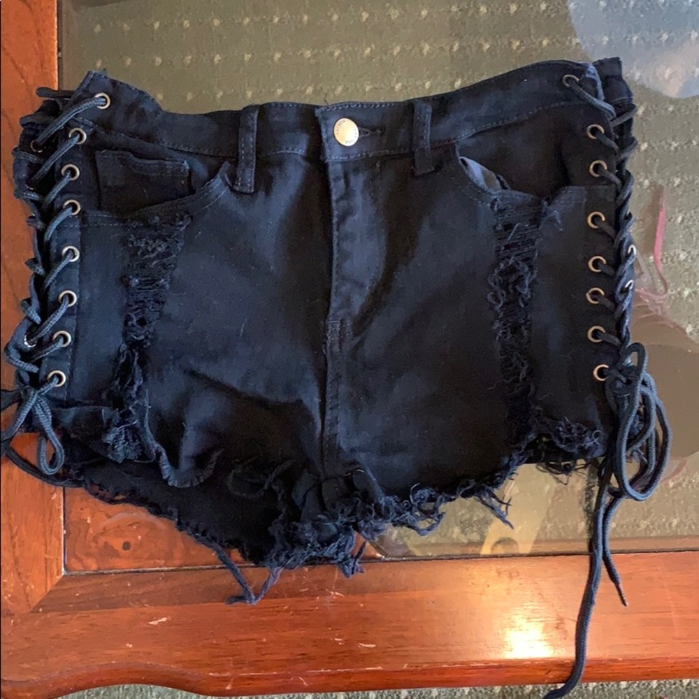 Distressed jean shorts